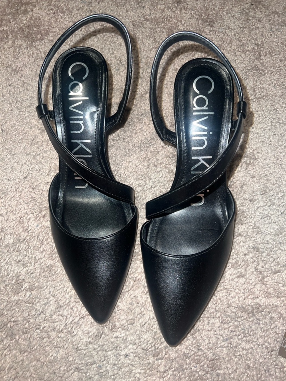 Calvin Klein Black Pointed Sling Pumps with Crossover Strap